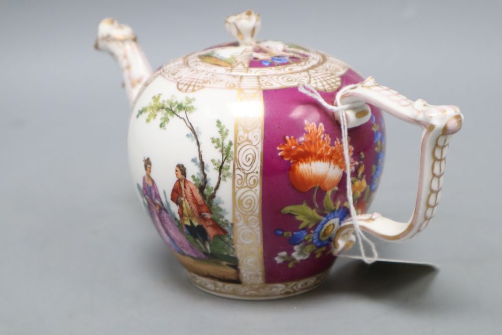 A Dresden Augustus Rex porcelain teapot and cover, height 12cm